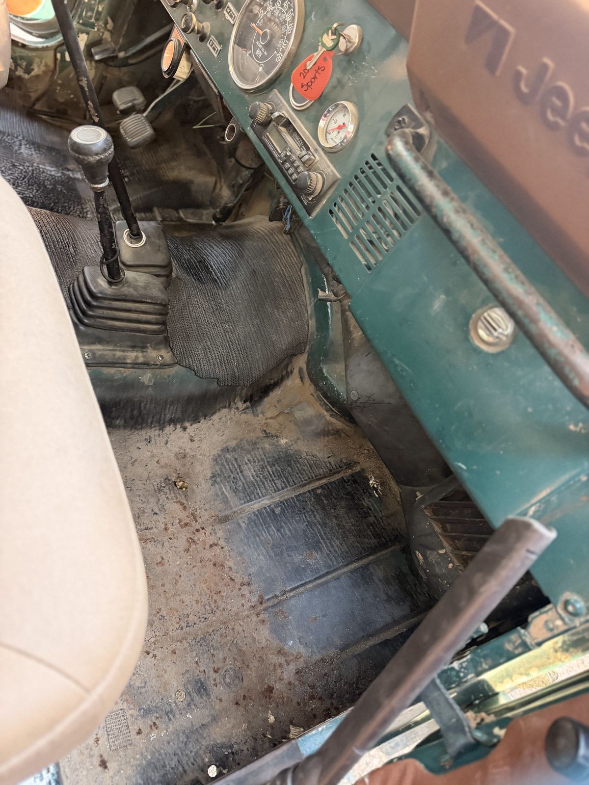Classic Jeep, shifters and floor, before detailing
